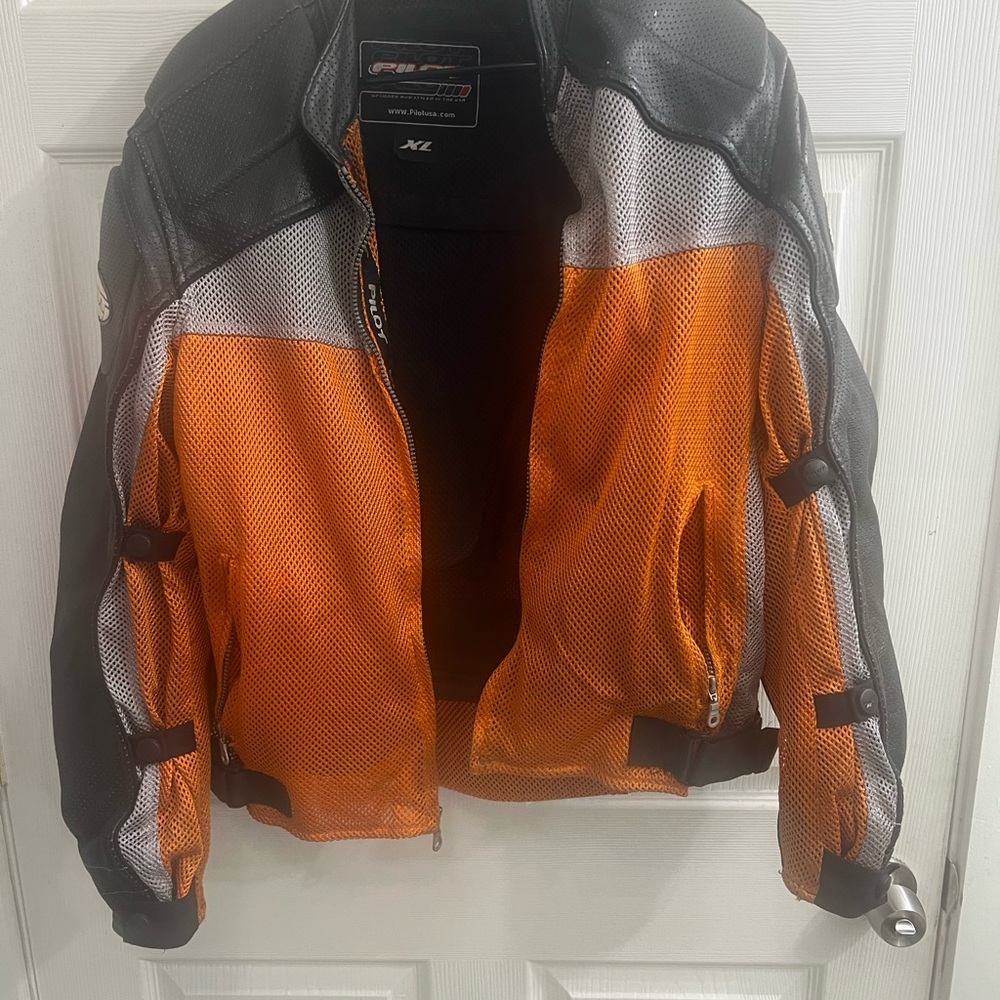 Men's Pilot Black & Orange Mesh/Leather Motorcycle Performance Jacket Size XL